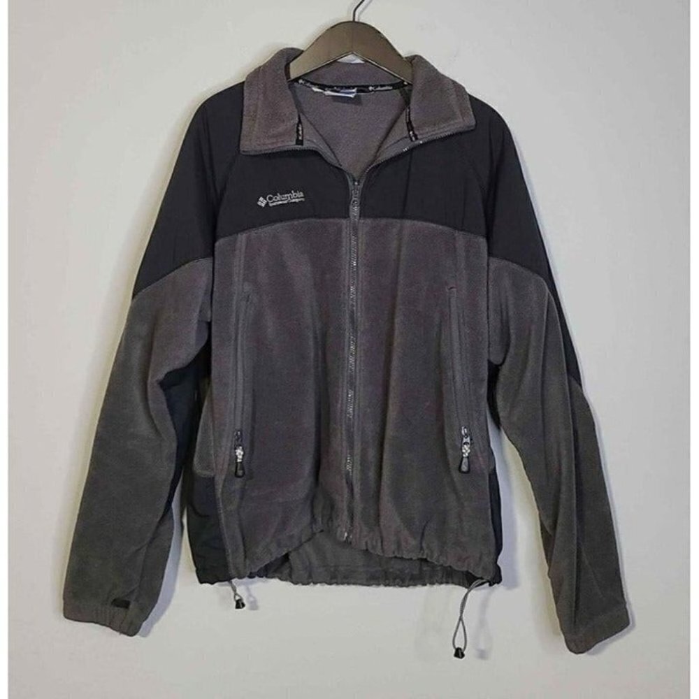 Columbia Mens Gray Black Fleece Zip Front w/Long Front Zipper Pockets Size XL